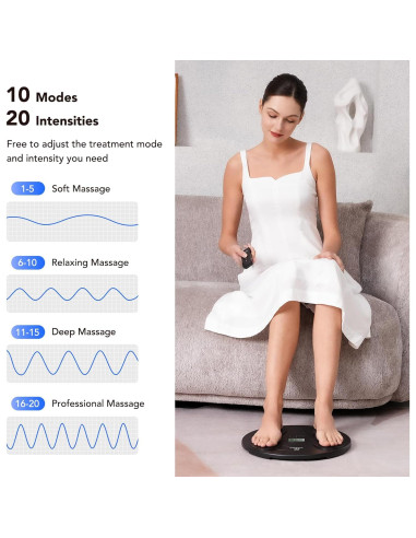 Masajeador de pies EaseZen TENS y EMS, 10 modos, 20 intensidades