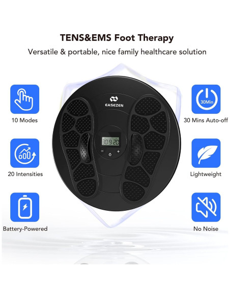 Masajeador de pies EaseZen TENS y EMS, 10 modos, 20 intensidades