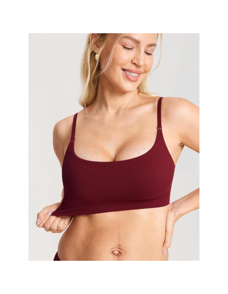 Sujetador de Lactancia MOMANDA Acanalado Rojo Pequeño