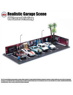 Diorama Garage SMORCLUB 1/64 con 5 Espacios y LED 2