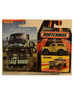 Paquete de 2 coches Matchbox Unimog U300 y Blazer 4x4