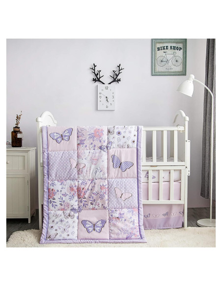 Juego de Ropa de Cuna Estándar La Premura 3 Piezas Mariposa Lila