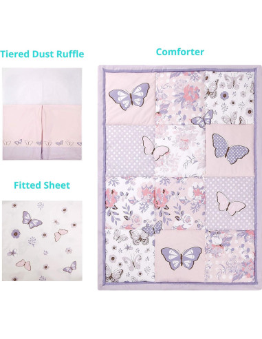 Juego de Ropa de Cuna Estándar La Premura 3 Piezas Mariposa Lila