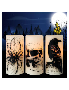 Velas LED Sin Llama KunSwenn Halloween 3 Pcs con Temporizador