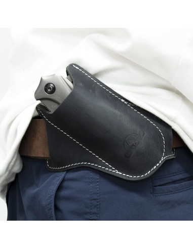 Funda de Cuchillo Plegable Topstache de Cuero Negro EDC