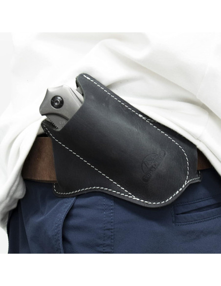 Funda de Cuchillo Plegable Topstache de Cuero Negro EDC