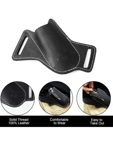 Funda de Cuchillo Plegable Topstache de Cuero Negro EDC