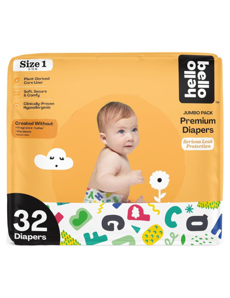 Pañales Premium Hello Bello Tamaño 1, 32 Unidades, Hipoalergénicos