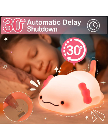 Luz Nocturna Axolote Lettreq Recargable 14.66cm para Niños