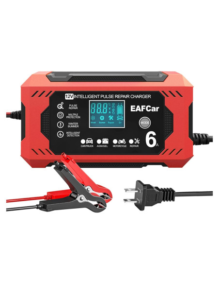 Cargador de Batería 12V EAFCar 6A Automático con LCD