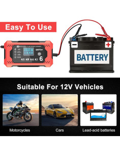 Cargador de Batería 12V EAFCar 6A Automático con LCD 2