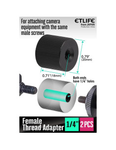 Adaptador de Rosca de Trípode ETLIFE 1/4 F a 1/4 F - 2 Piezas 2