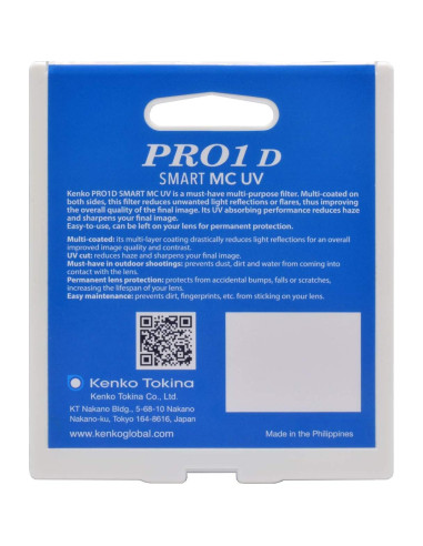 Filtro UV Kenko PRO1D Smart MC 58mm, multi-revestido, protección lente