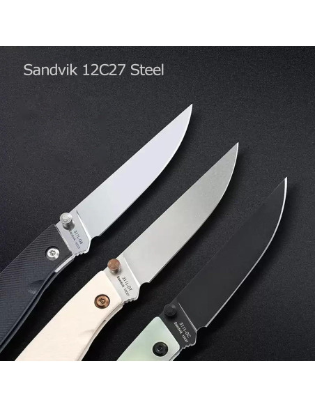 Cuchillo Plegable Sanrenmu 311L 80mm Acero 12C27 Mango G10 Negro