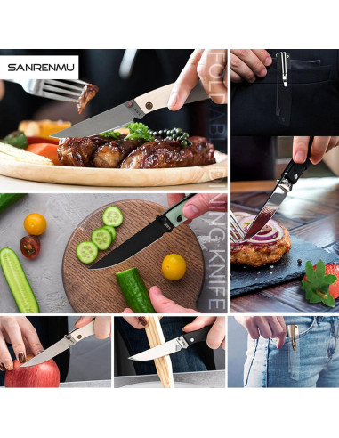 Cuchillo Plegable Sanrenmu 311L 80mm Acero 12C27 Mango G10 Negro