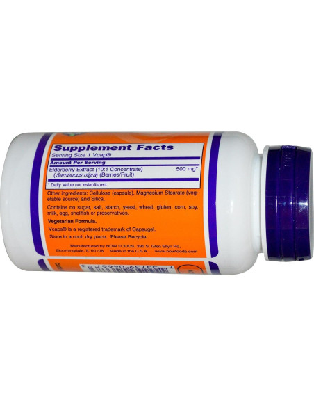 Saúco NOW Foods 500 mg 60 Cápsulas Veganas Sin Gluten Saúco NOW Foods 500 mg 60 Cápsulas Veganas Sin Gluten