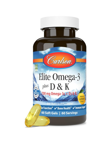 Suplemento Omega-3 Carlson Elite 700 mg + D3 y K2, 60 Gelatinas
