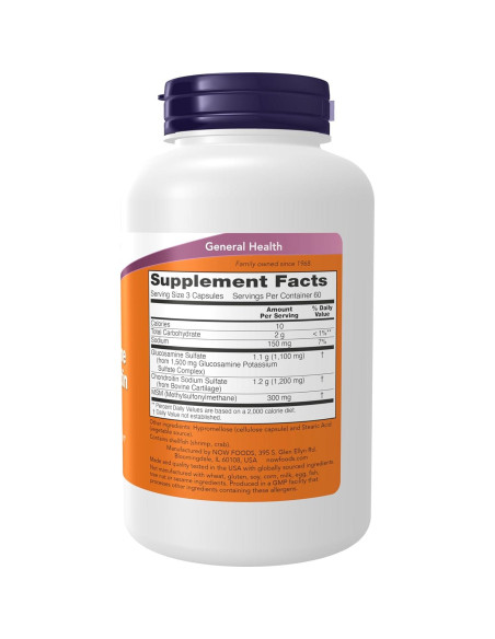 Suplemento NOW Foods Glucosamina y Condroitina con MSM 180 Cápsulas Veganas