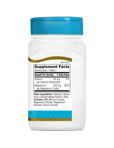 Magnesio 250 mg 21st Century - 110 Tabletas Veganas