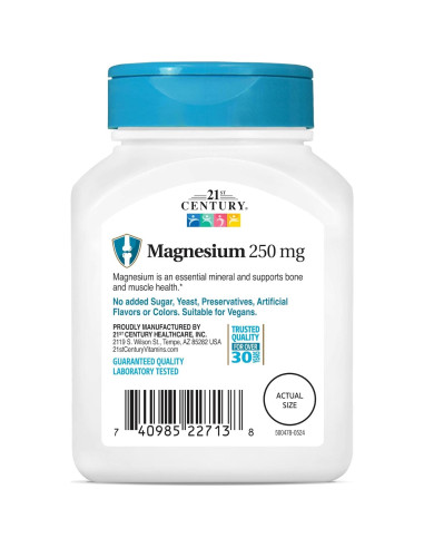 Magnesio 250 mg 21st Century - 110 Tabletas Veganas