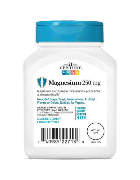 Magnesio 250 mg 21st Century - 110 Tabletas Veganas