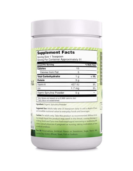 Polvo de Espirulina Orgánica Increíble India 454 g - Superalimento Polvo de Espirulina Orgánica Increíble India 454 g - Superalimento