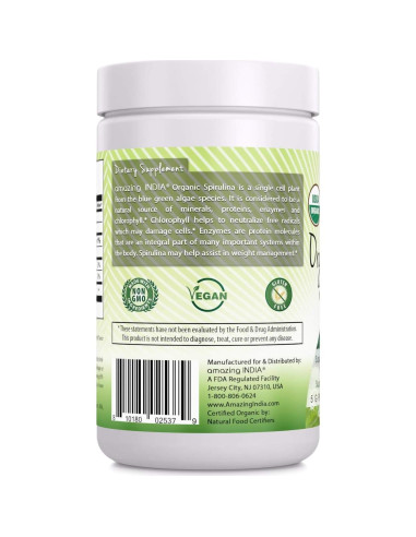 Polvo de Espirulina Orgánica Increíble India 454 g - Superalimento