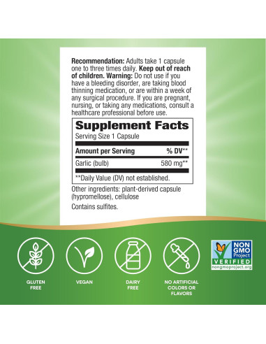 Bulbo de Ajo Nature's Way 580 mg 100 Cápsulas Veganas