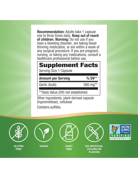 Bulbo de Ajo Nature's Way 580 mg 100 Cápsulas Veganas