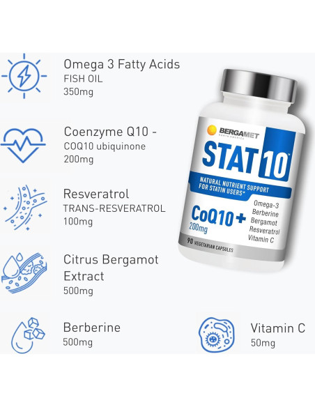 Suplemento Cardiaco BergaMet CoQ10 STAT10 90 Cápsulas 1700 mg