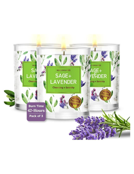 Juego de Velas de Soja Natural Magnífico 101 - Salvia y Lavanda, 3 Piezas, 42 Horas Juego de Velas de Soja Natural Magnífico 101 - Salvia y Lavanda, 3 Piezas, 42 Horas