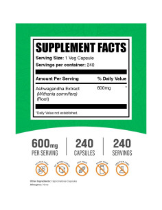 Cápsulas de Ashwagandha BulkSupplements 600mg - 240 Veganas 2