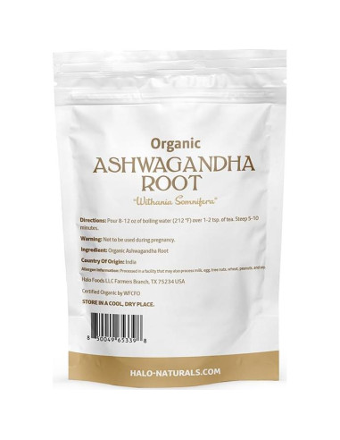 Raíz de Ashwagandha Orgánica Halo Naturals 113g Certificada USDA