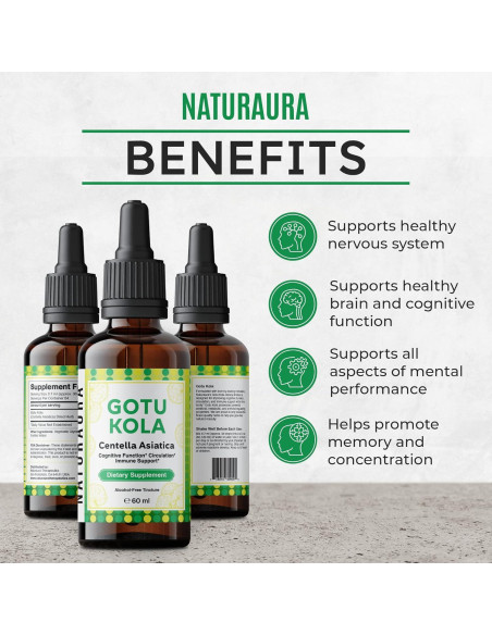 Tintura Orgánica de Gotu Kola Naturaura - 30 Gotas - Apoyo Cognitivo y Memoria