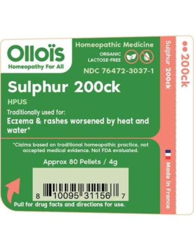Medicamento Homeopático Ollois Azufre 200ck Orgánico 80 Pellets