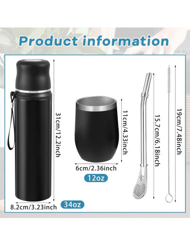 Kit Taza Yerba Mate Dandat 12 oz + Botella Térmica 1000 ml