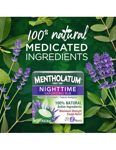 Mentholatum Rub Vaporizante Nocturno 50 g - Alivio de Tos Lavanda
