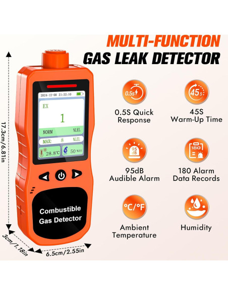 Detector de Fugas de Gas ZYKYCX ZY-Ex4000 Naranja Recargable Detector de Fugas de Gas ZYKYCX ZY-Ex4000 Naranja Recargable