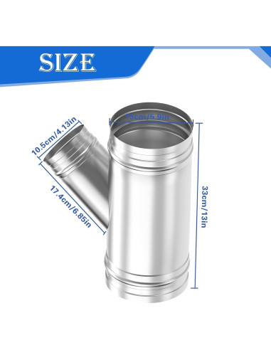 Conector de Manguera en Y 6" a 4" Acero Inoxidable 45