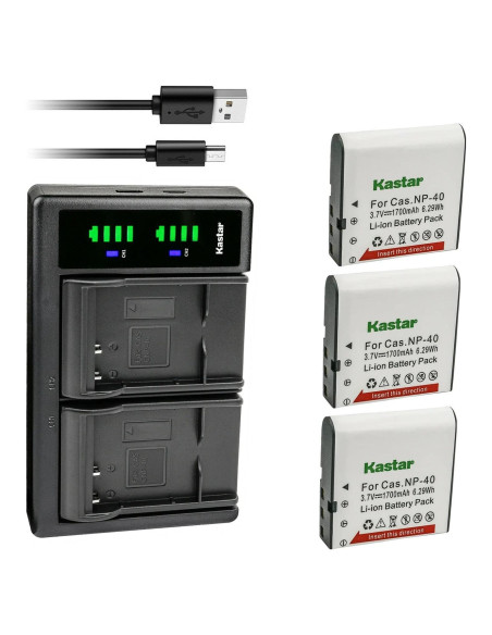 Kastar Cargador USB Dual + 3 Baterías NP-40 para Minolta