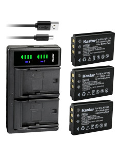 Kastar Cargador USB Dual + 3 Baterías Litio NP-120