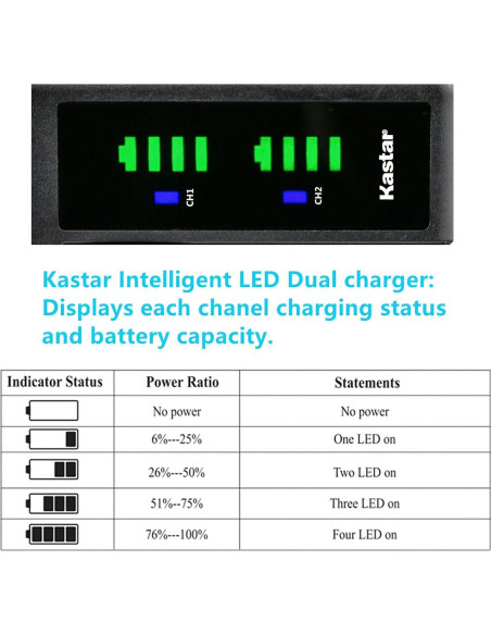 Kastar Cargador USB Dual + 3 Baterías Litio NP-120