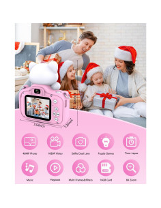 Cámara Infantil VETEK KD03-1 Rosa 48MP 1080P con SD 16GB 2