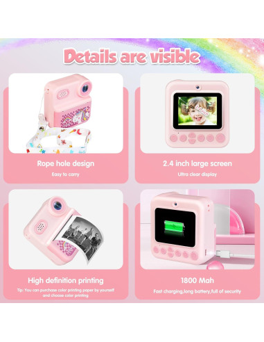 Cámara Instantánea para Niños PIUYGNFA I3 5MP 1080p 32GB