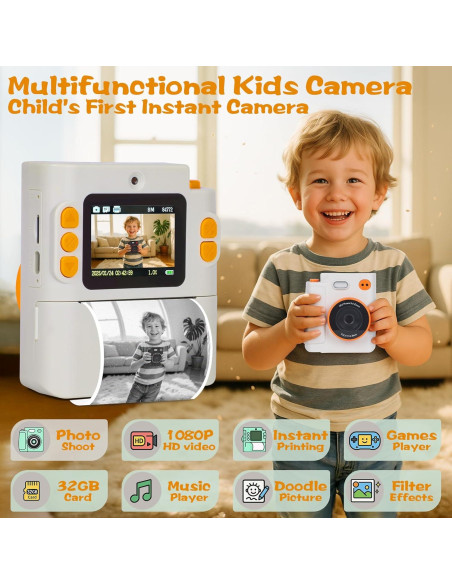 Cámara Instantánea Digital Cudinham 1080P para Niños - Blanco