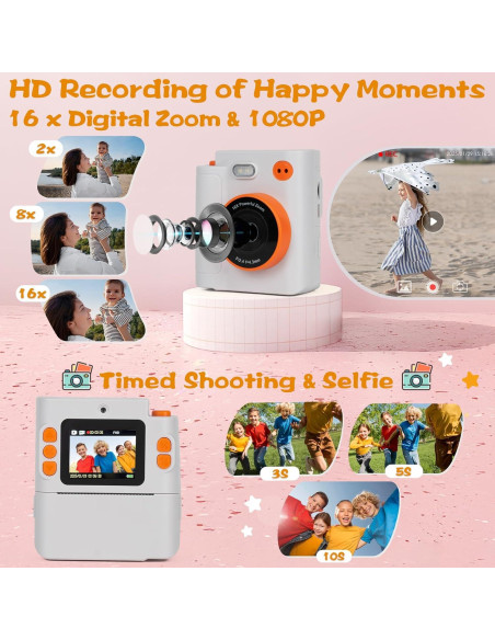 Cámara Instantánea Digital Cudinham 1080P para Niños - Blanco