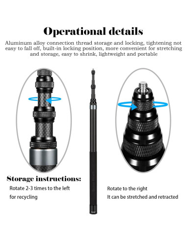 Palo de Selfie Invisible Qisahng 3.0m Fibra de Carbono para Cámaras
