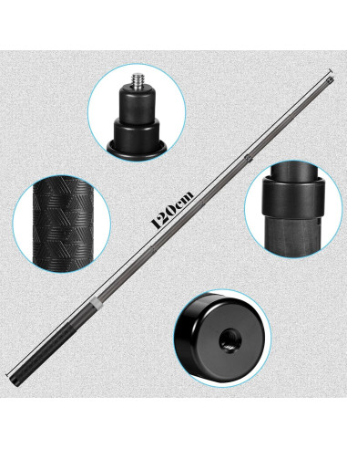 Palo de Selfie Fibra de Carbono Funnyfox 120cm para GoPro e Insta360