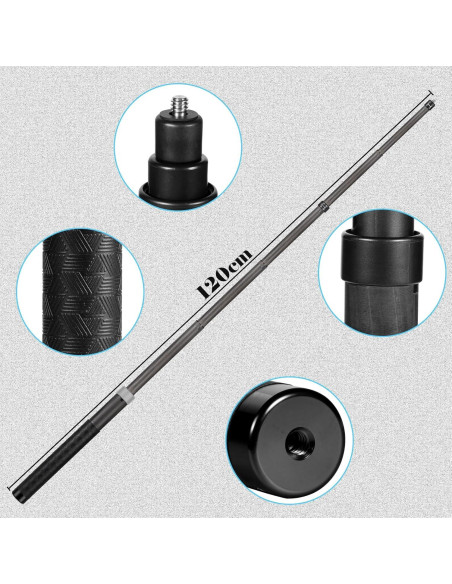 Palo de Selfie Fibra de Carbono Funnyfox 120cm para GoPro e Insta360