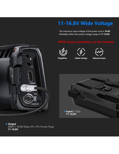 Cable de Alimentación D-Tap a BMPCC 4K/6K Weipu 40-127 cm